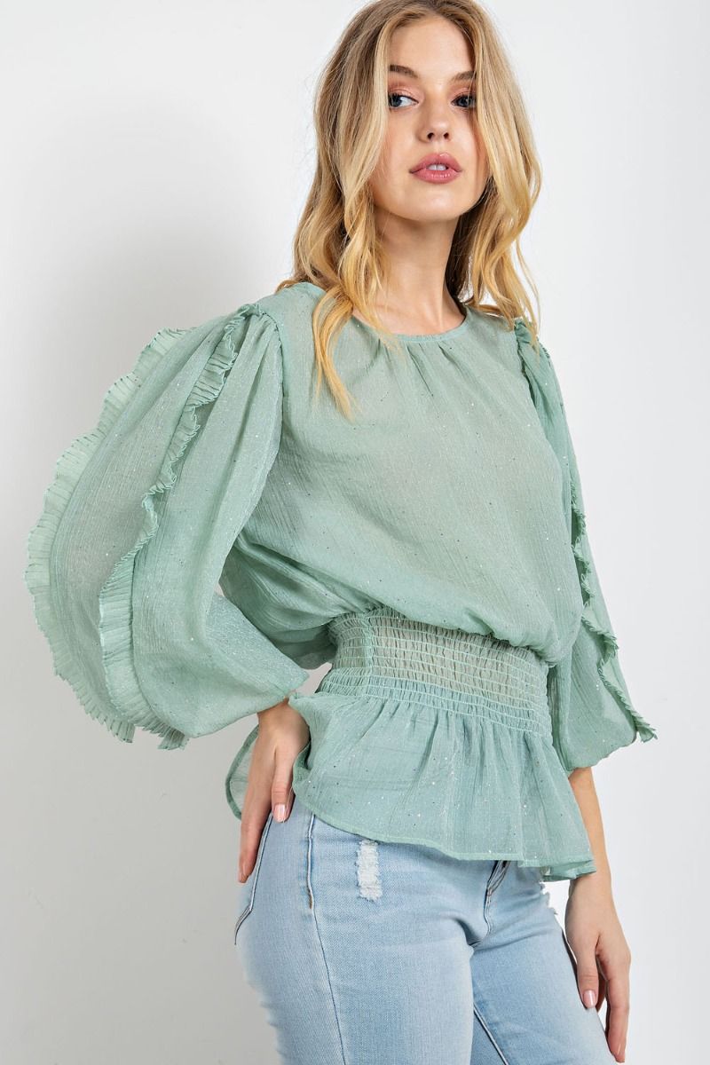 Crinkle Chiffon Peplum Top / Shirt in 2 Colors