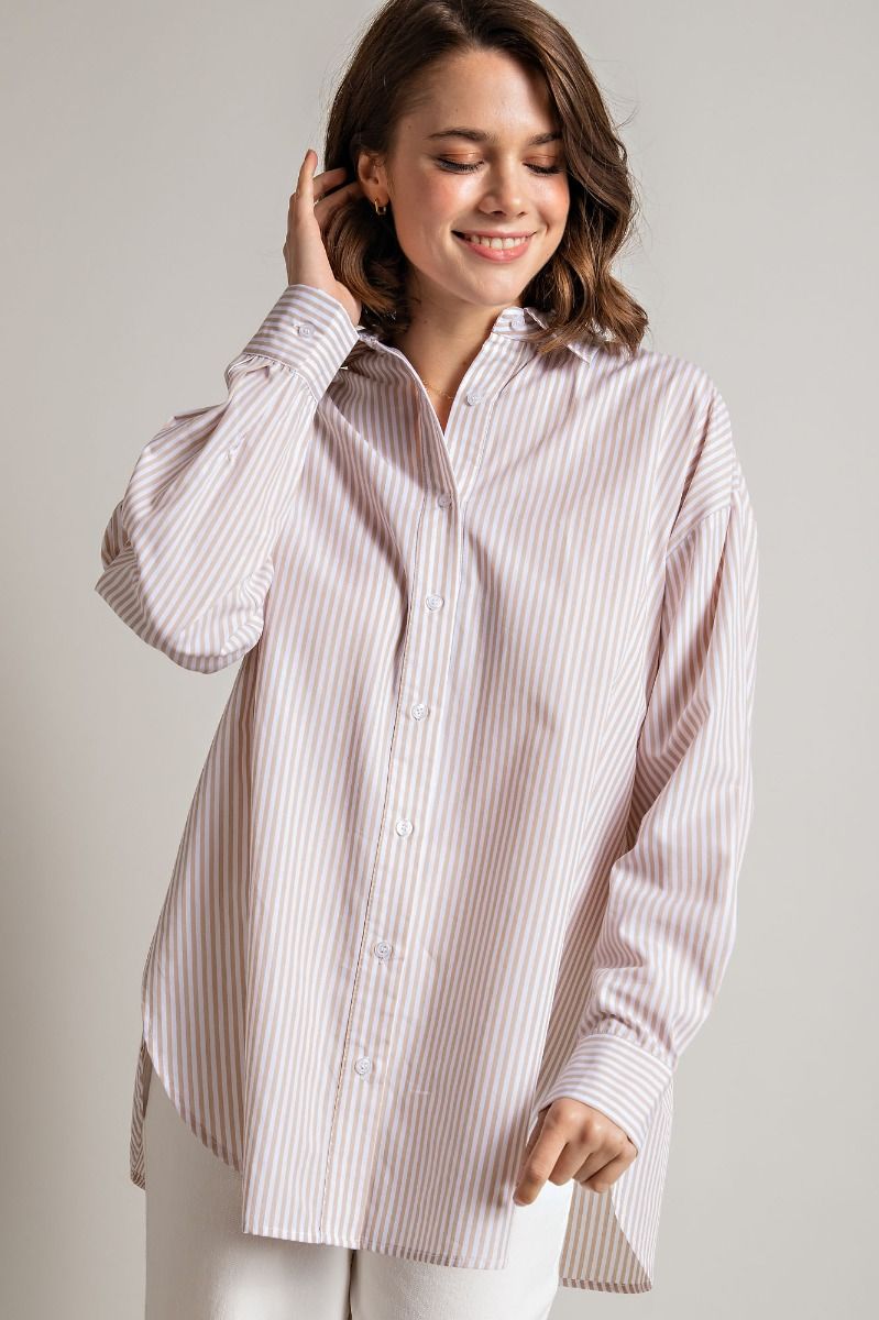 Striped Button-Down Cotton Voile Shirt in 3 Colors
