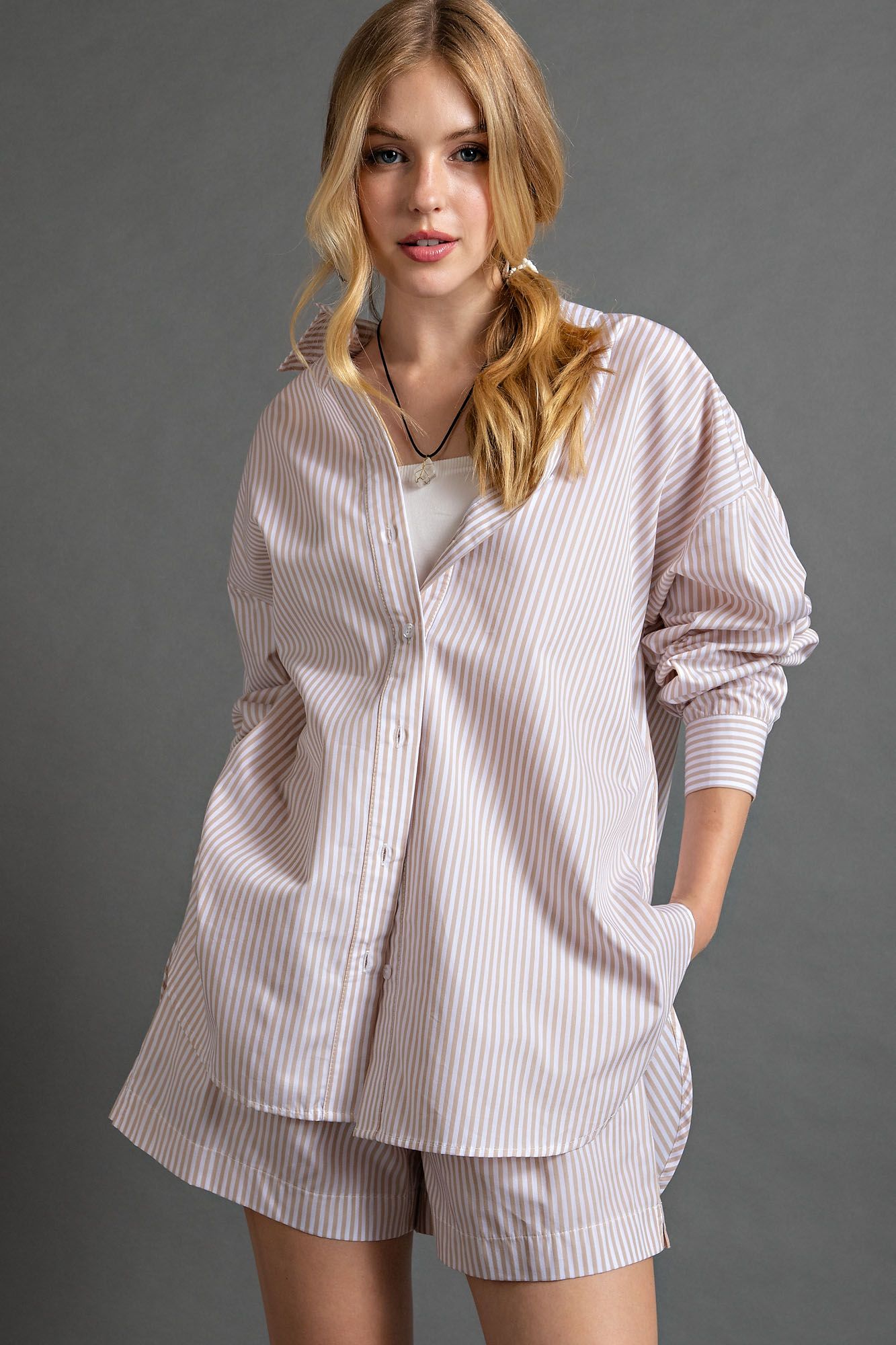 Striped Button-Down Cotton Voile Shirt in 3 Colors