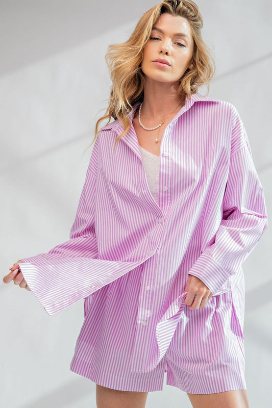 Striped Button-Down Cotton Voile Shirt in 3 Colors