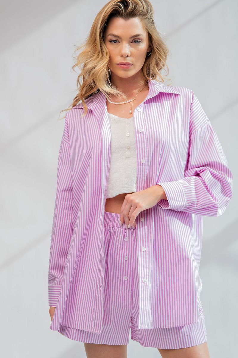 Striped Button-Down Cotton Voile Shirt in 3 Colors