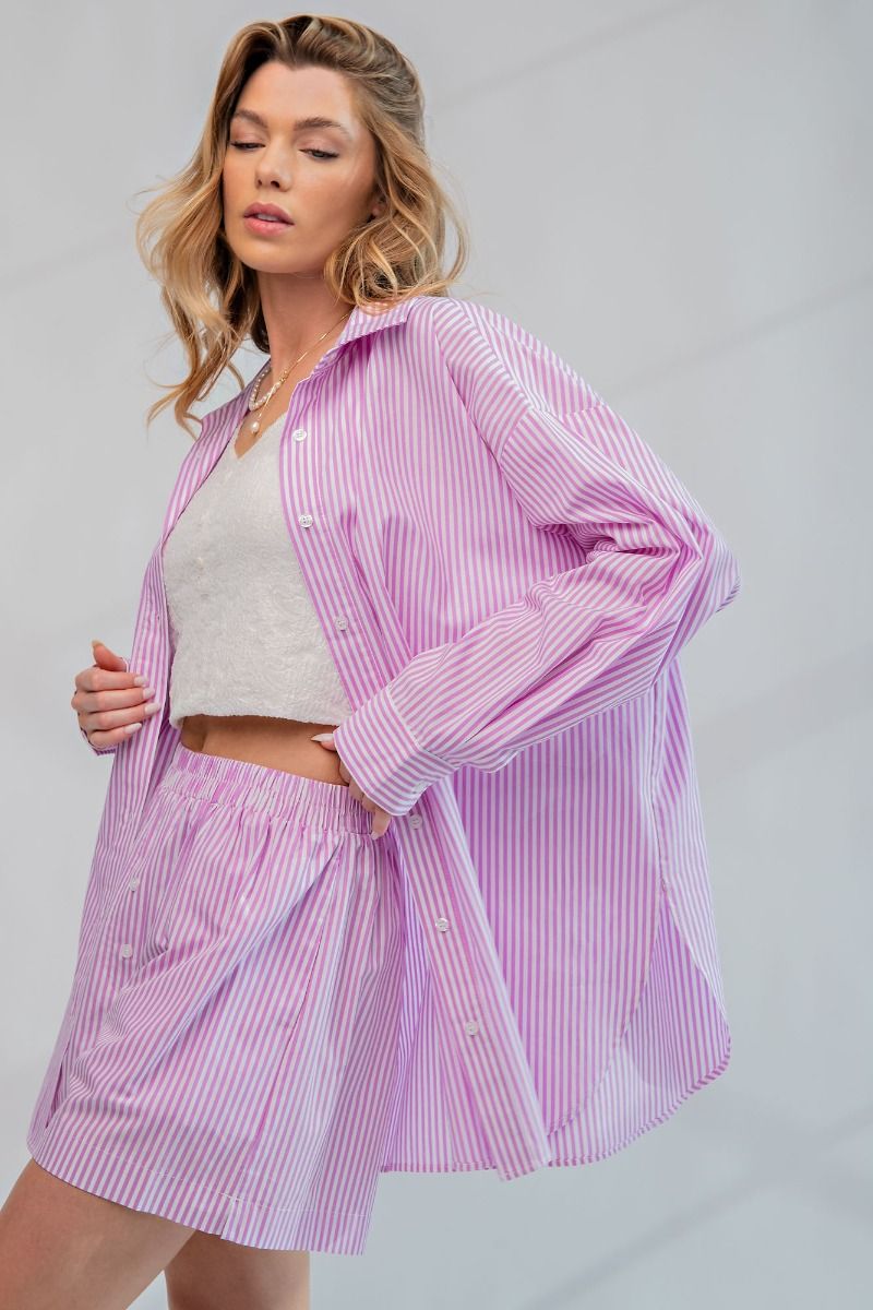 Striped Button-Down Cotton Voile Shirt in 3 Colors