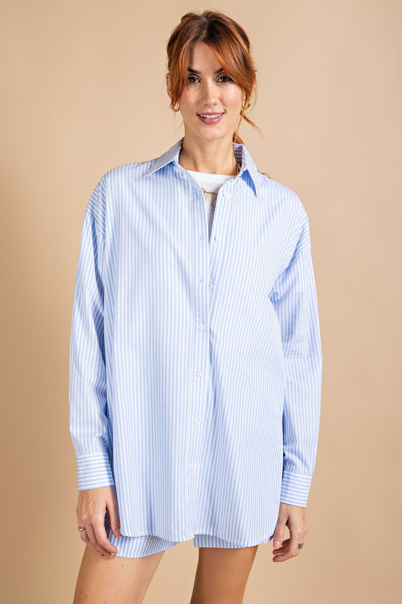 Striped Button-Down Cotton Voile Shirt in 3 Colors
