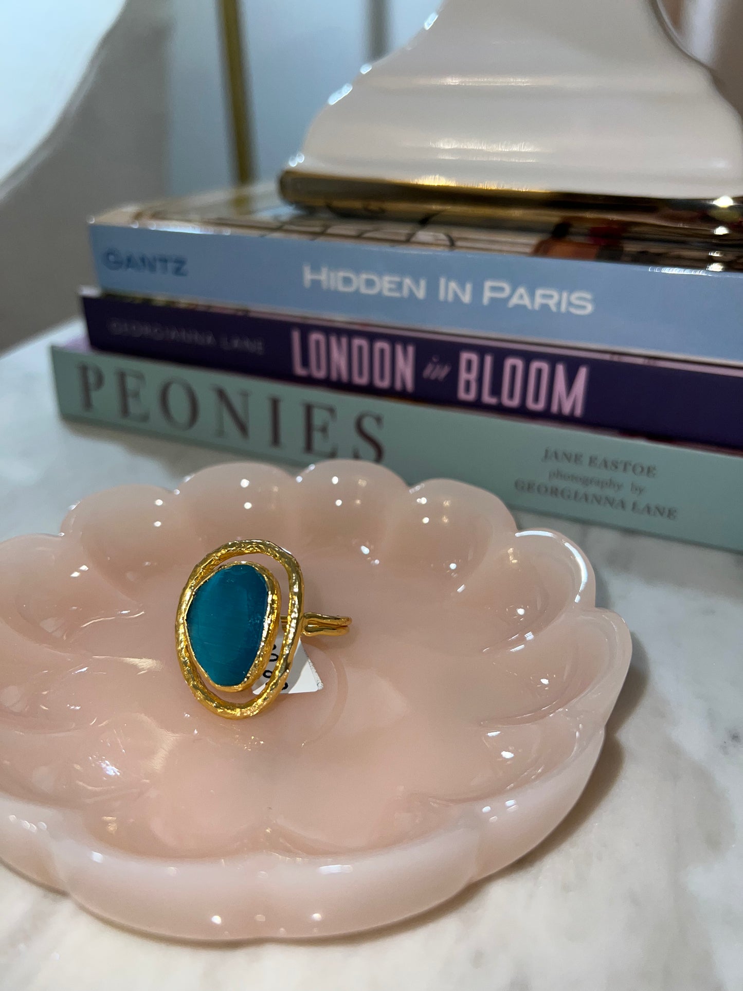 Gold adjustable ring with turquoise stone