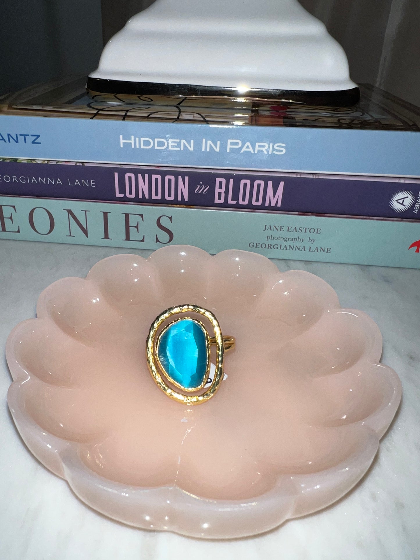 Gold adjustable ring with turquoise stone