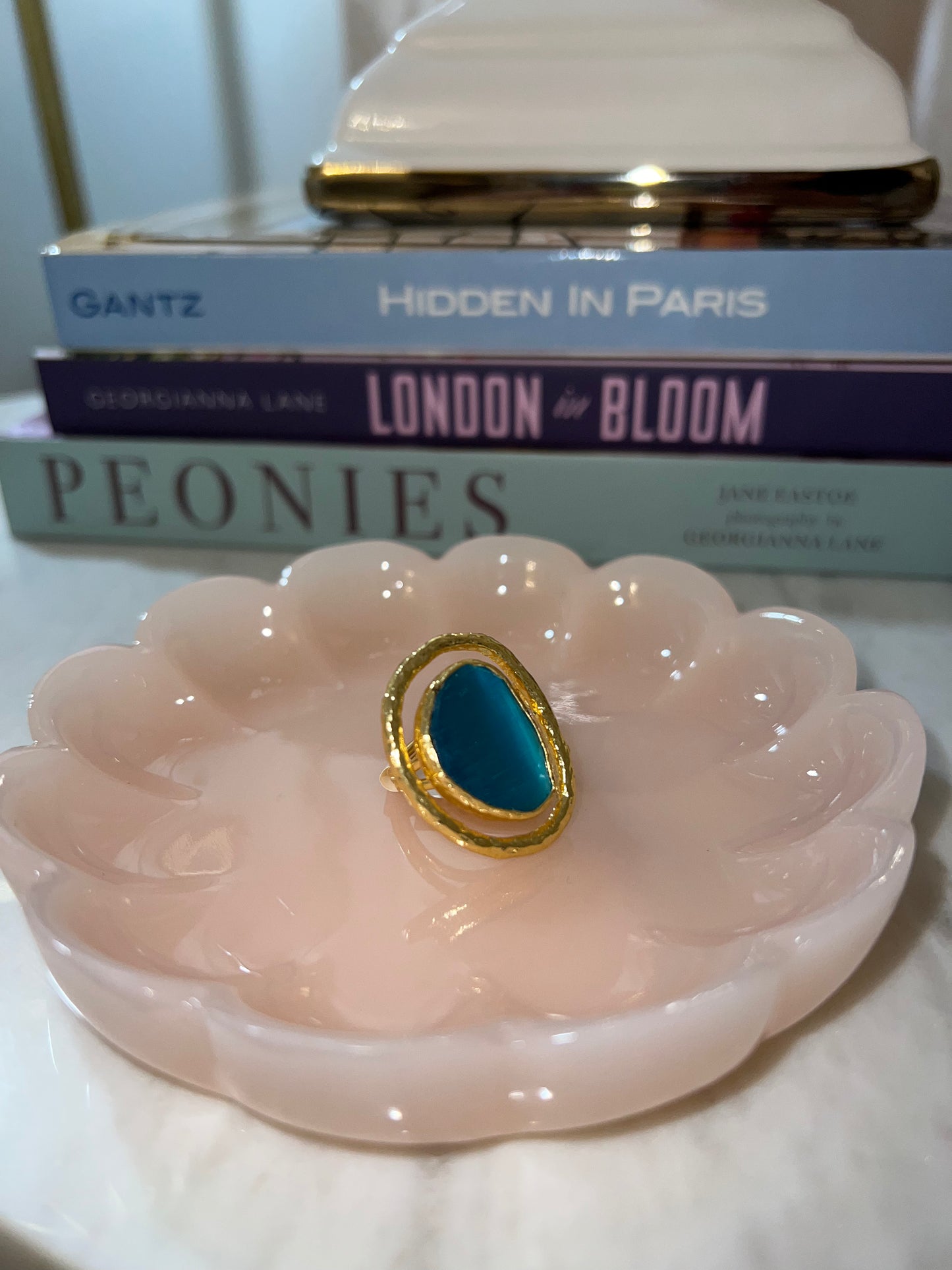 Gold adjustable ring with turquoise stone