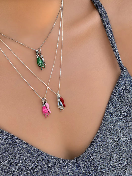 Catania Silver Cornicello and Hand Necklace