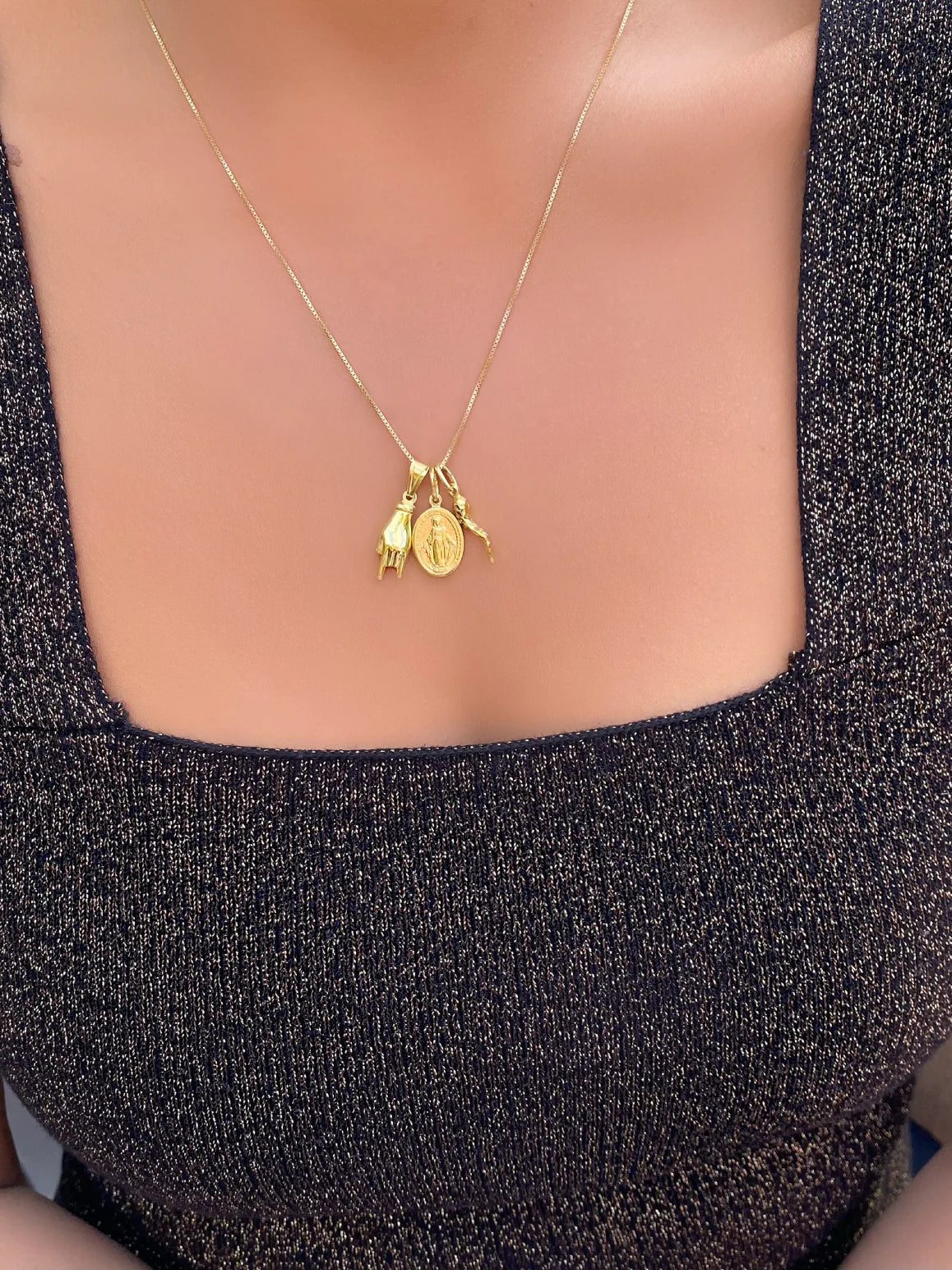 Roccella Cornicello, Saint and Hand Necklace