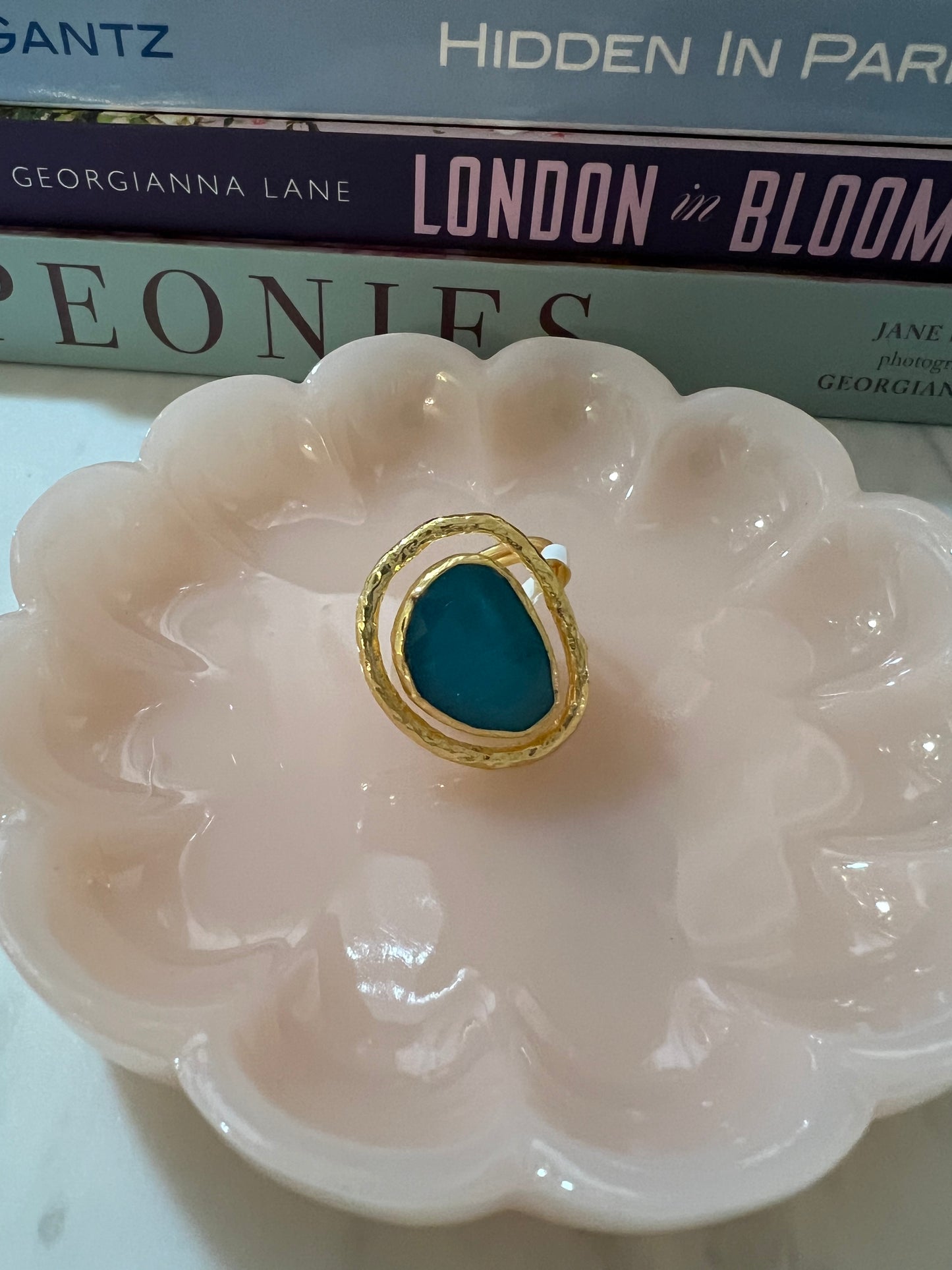 Gold adjustable ring with turquoise stone
