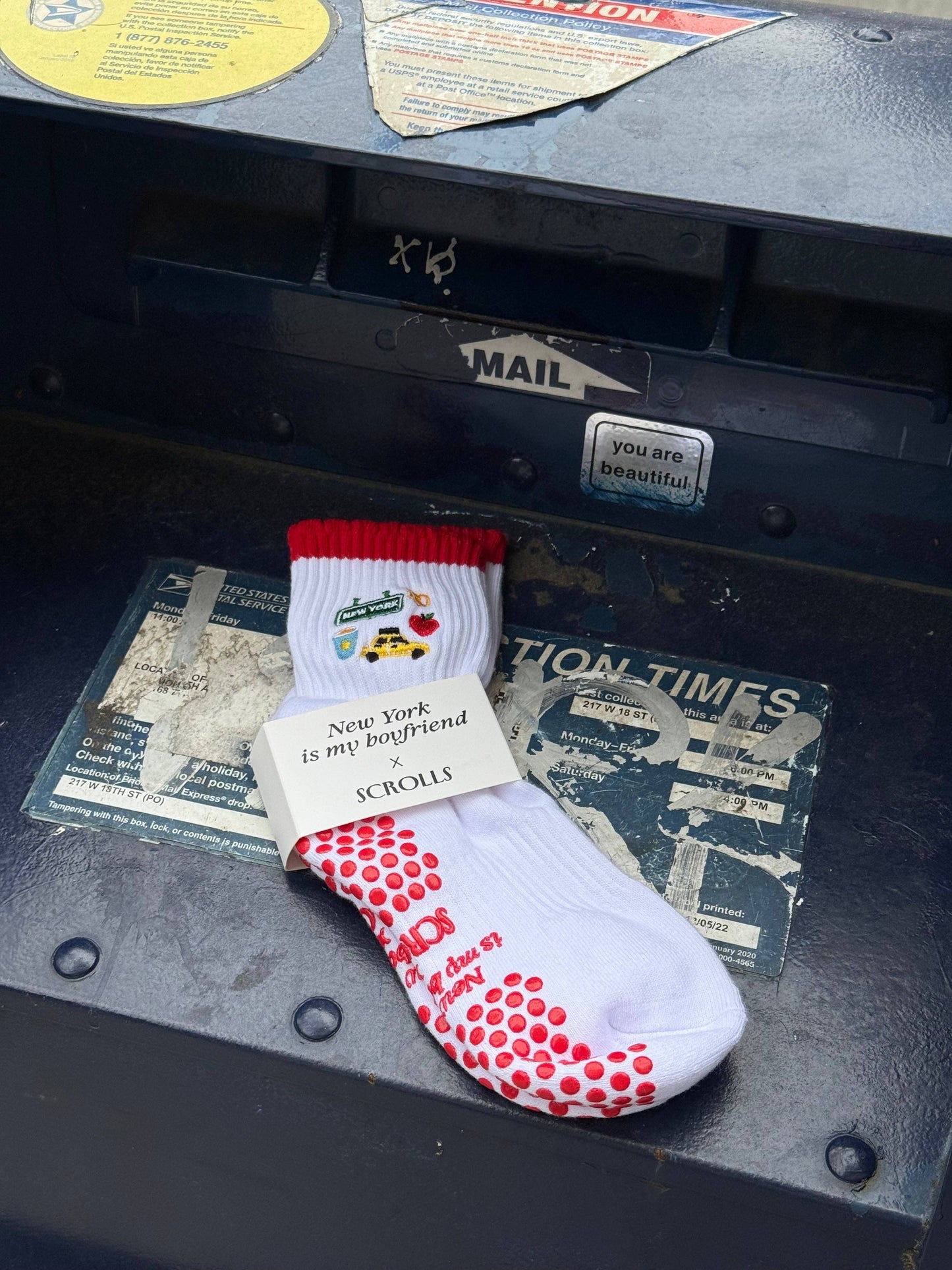 New York is my boyfriend x Scrolls Pilates Grip Socks