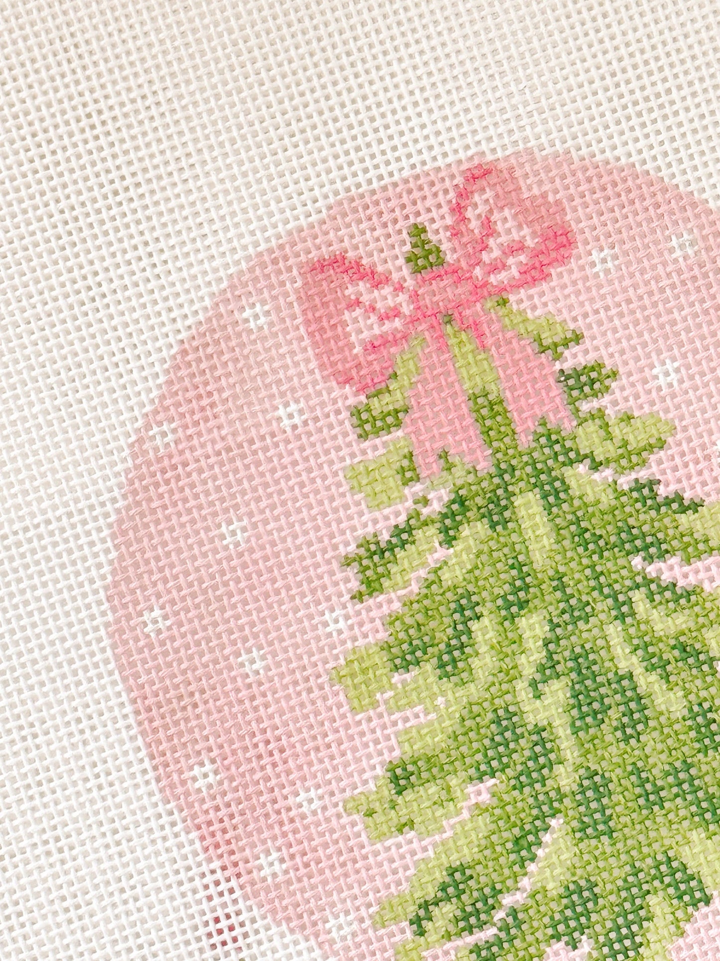Hand Painted Bow Christmas Tree 4” Needlepoint Ornament Canvas 18 Mesh Christmas Needlepoint Ornament Bow Hand Painted