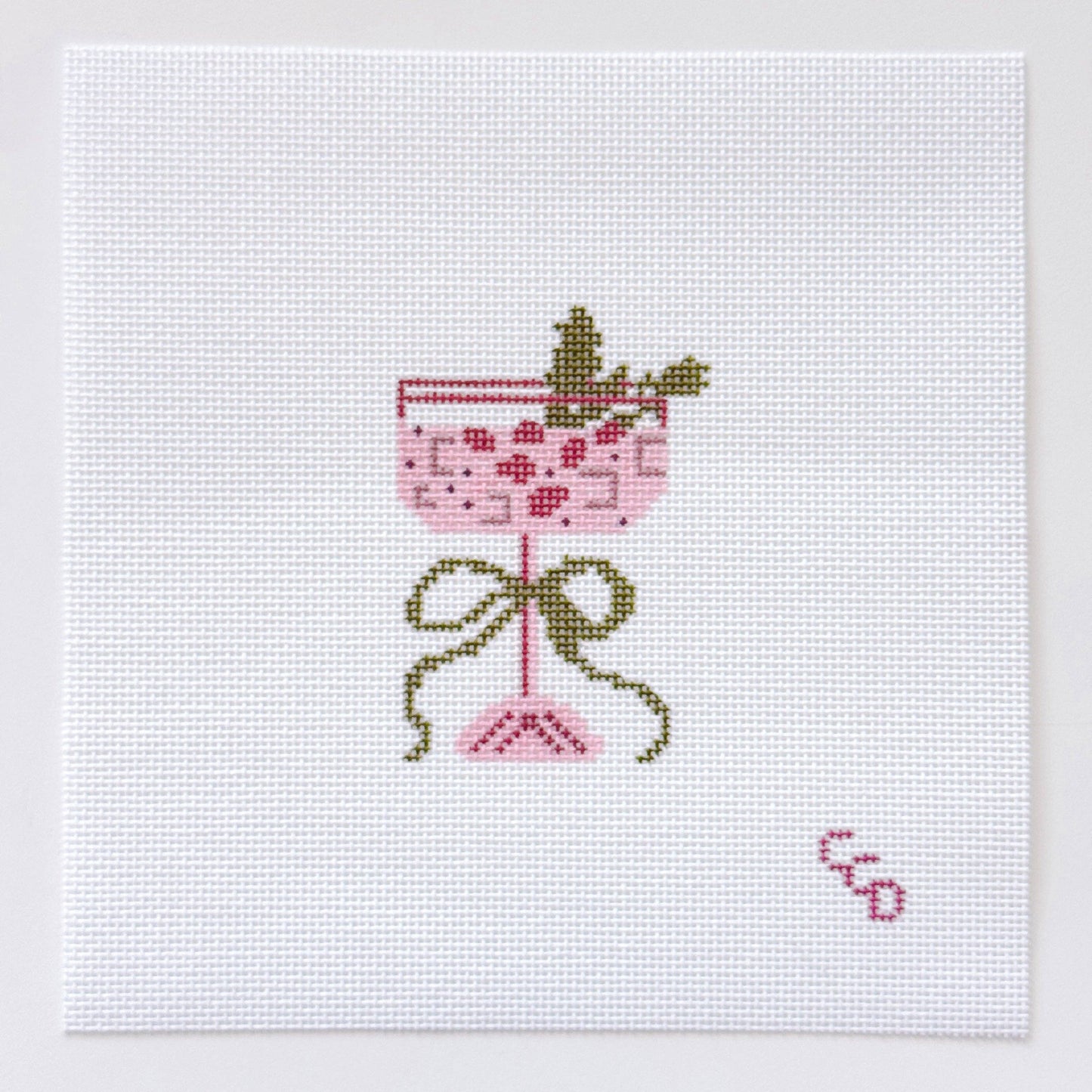 Christmas Cocktail Mini Needlepoint Canvas, Modern Needlepoint, 18 Mesh 2”x3” Design