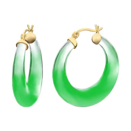 1.25" Clear Graduated Hoop Earrings Painted Green