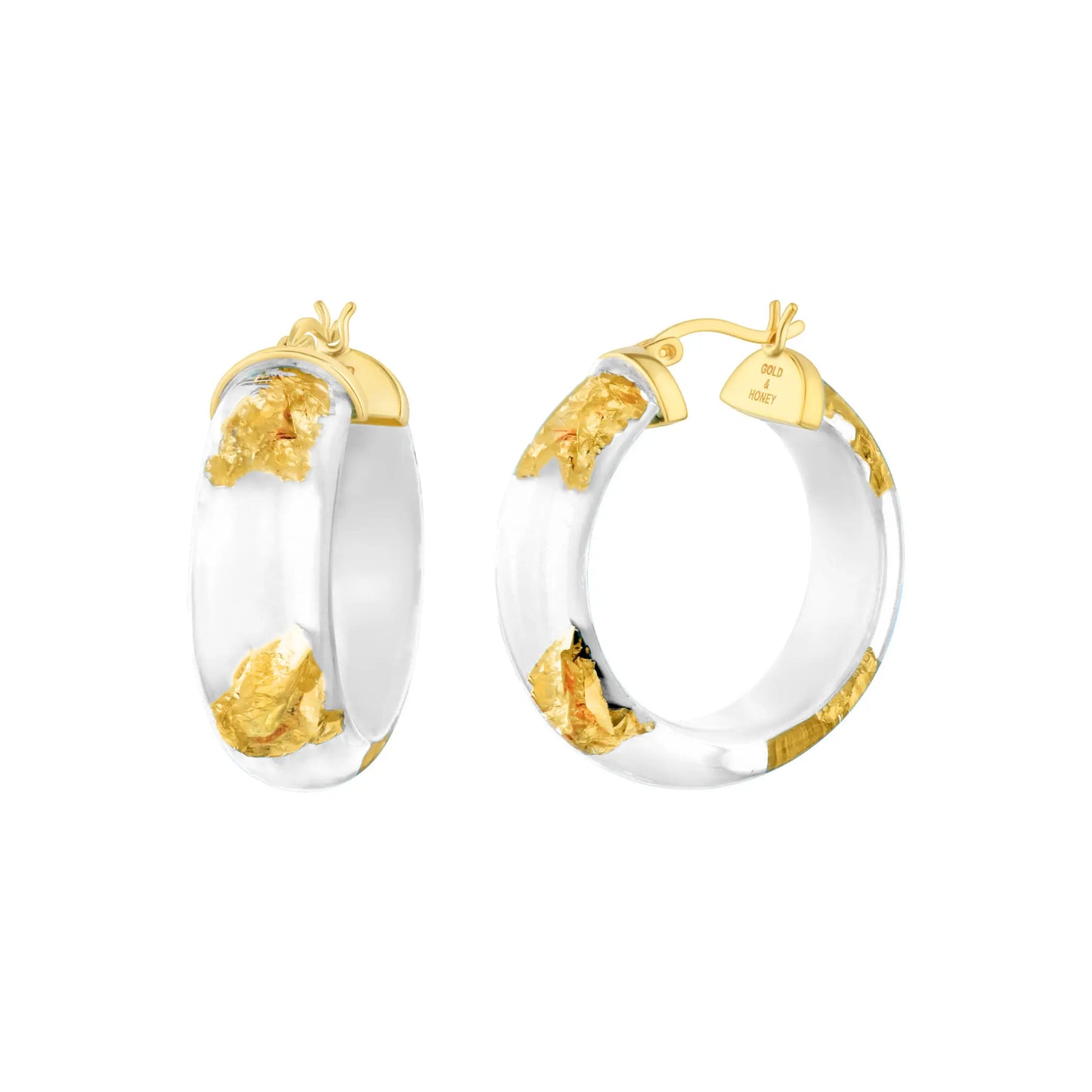 1.25" White 24K Gold Leaf Hoop Earrings