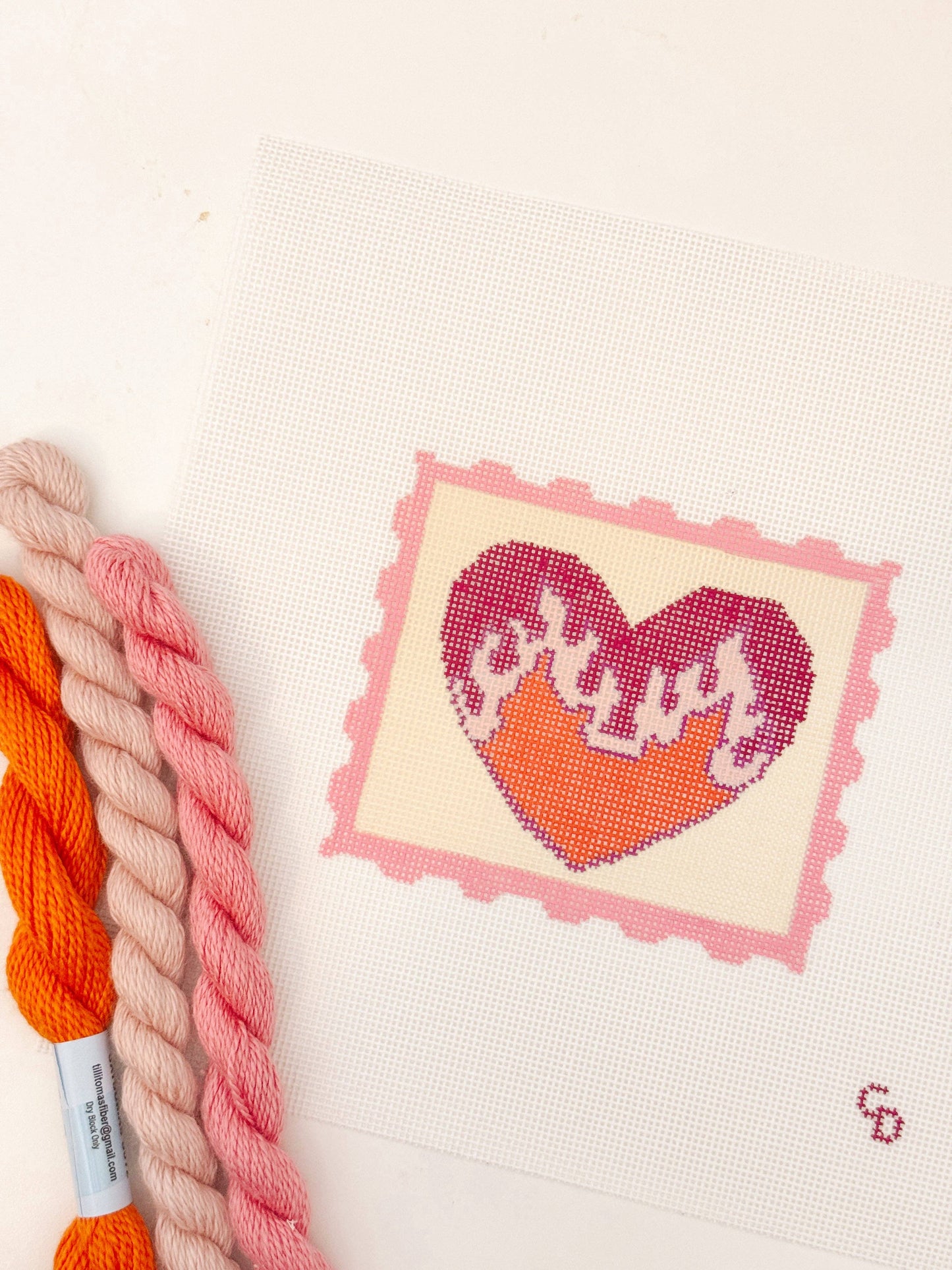 Heart Flame Stamp Needlepoint Canvas, 3”x3"