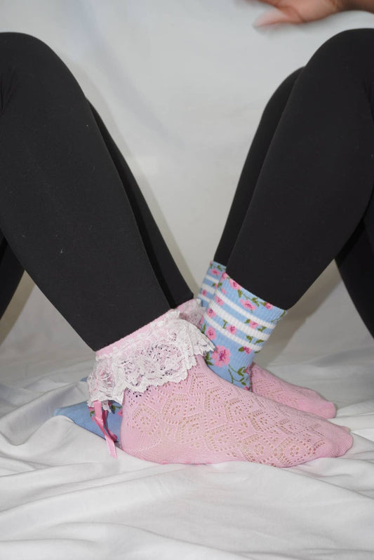 Pink Lace Grippy Socks