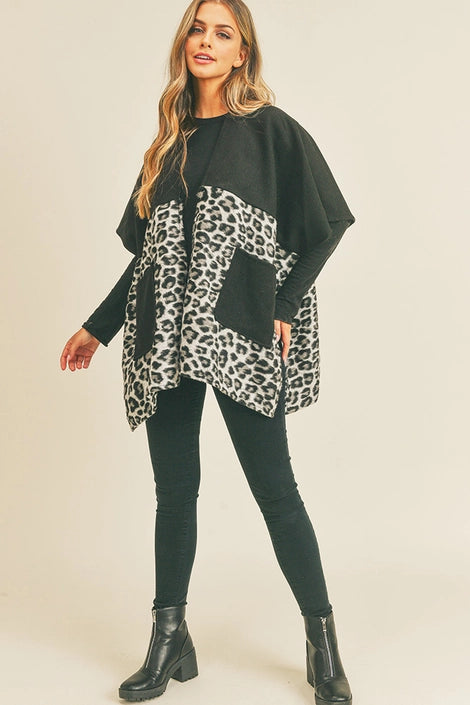 Leopard Pocket Kimono, Wrap, Cape