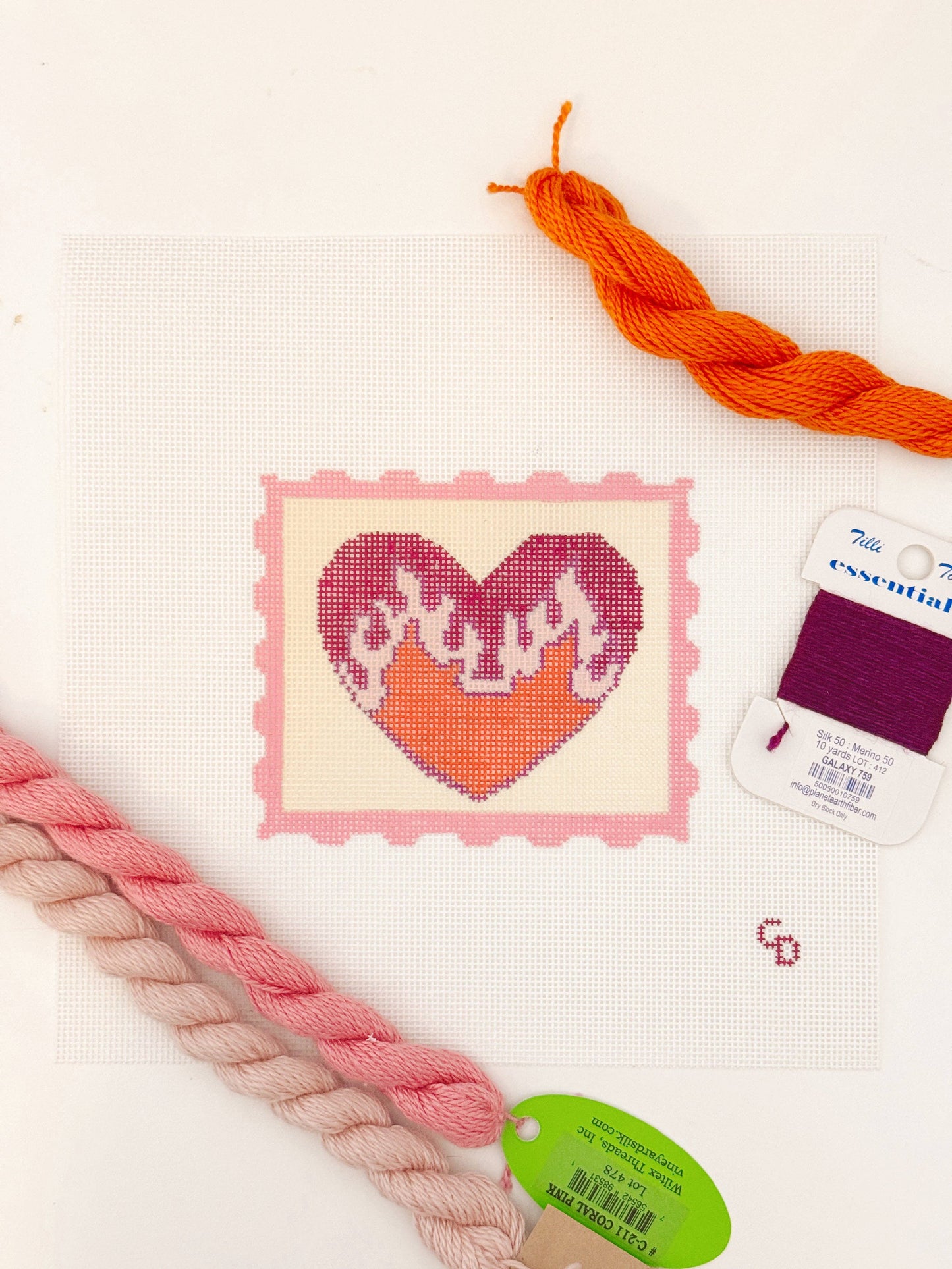 Heart Flame Stamp Needlepoint Canvas, 3”x3"