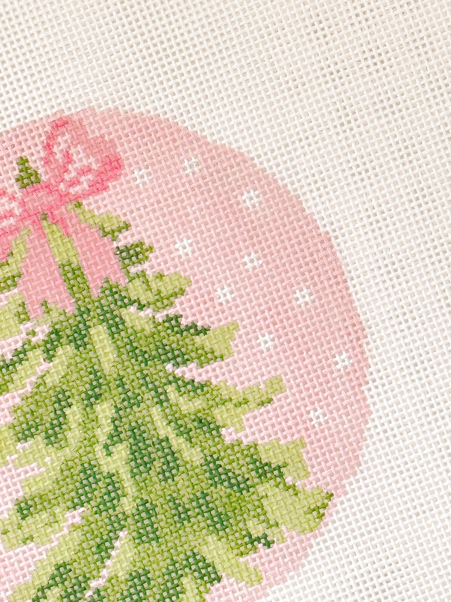 Hand Painted Bow Christmas Tree 4” Needlepoint Ornament Canvas 18 Mesh Christmas Needlepoint Ornament Bow Hand Painted