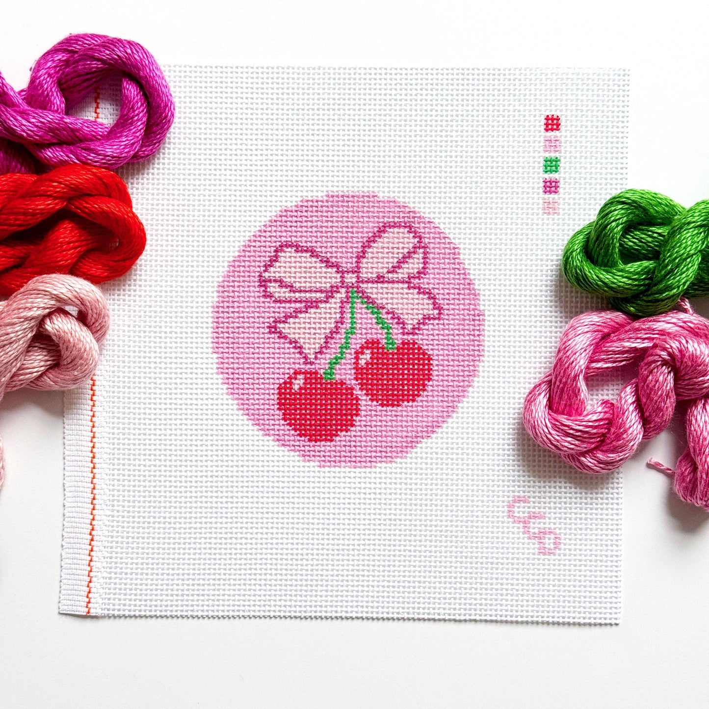 Cherry Bow Needlepoint Canvas, 13 Mesh, Beginner Needlepoint Round, Needlepoint Ornament, Needlepoint Coquette
