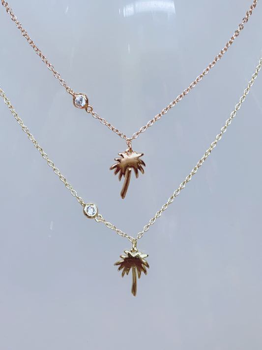 Gold Plated Necklace with Palm Tree and CZ Stone