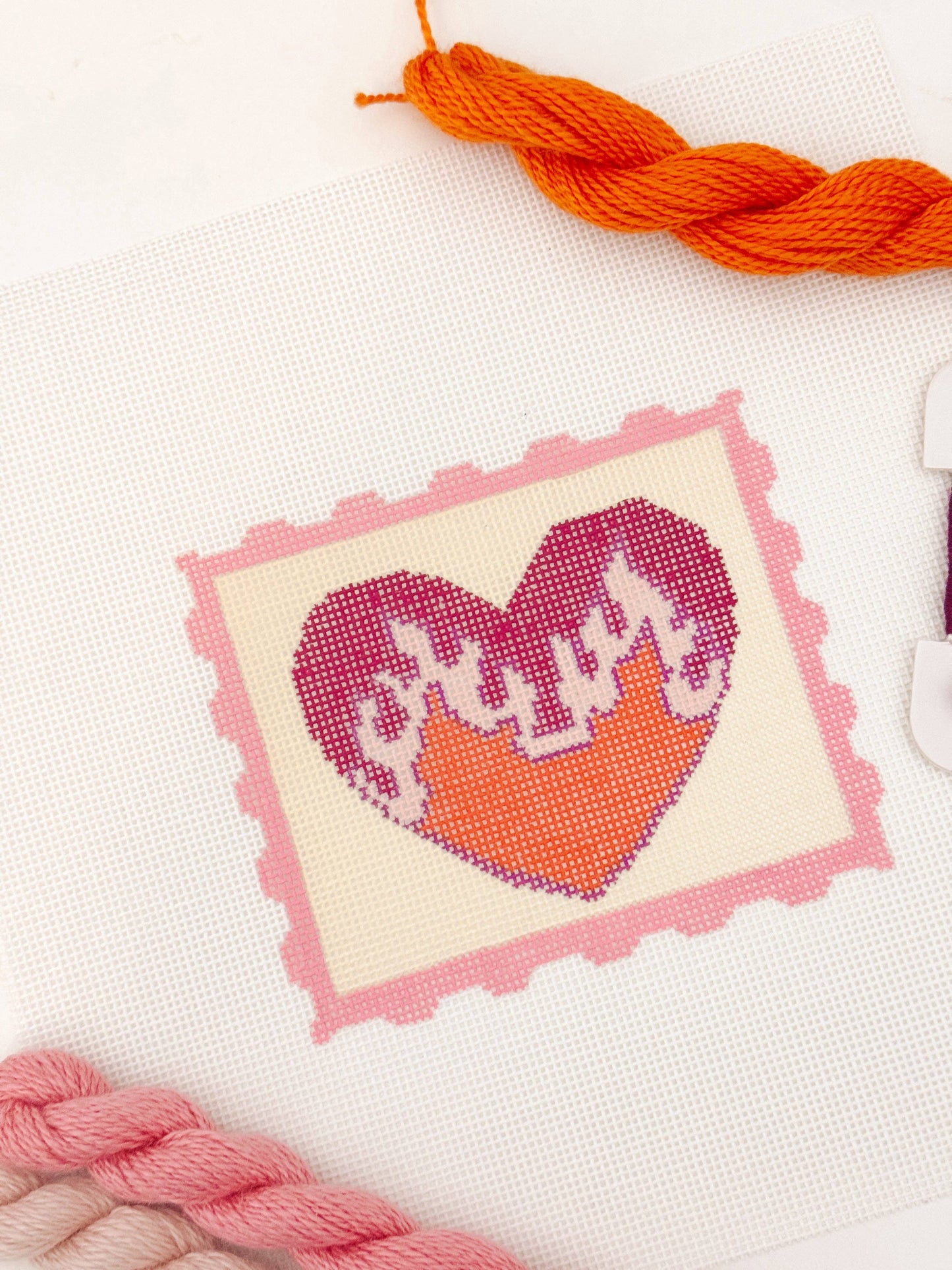 Heart Flame Stamp Needlepoint Canvas, 3”x3"