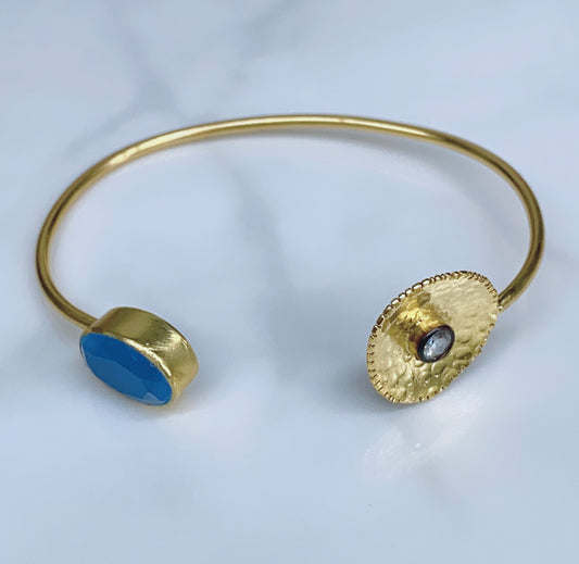 Brass Bangle Bracelet with Blue stone