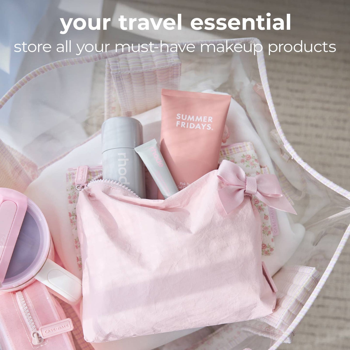 Case-Mate Ballet Pink Bow Crinkle Makeup Bag - Can be Embroidered