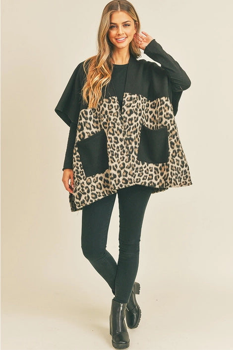 Leopard Pocket Kimono, Wrap, Cape