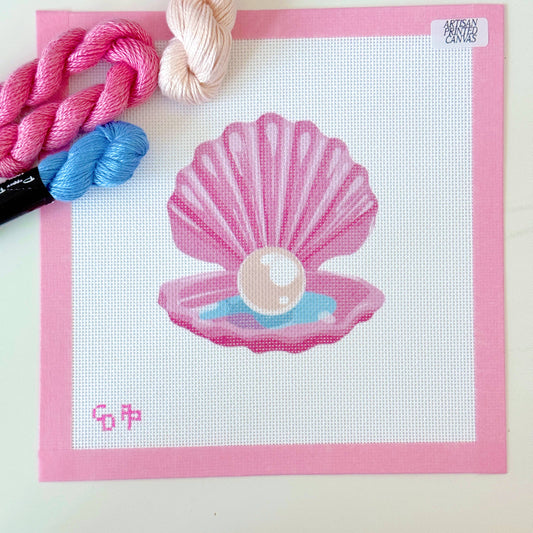 Pink Pearl Shell Needlepoint Canvas, Artisan Printed Canvas,