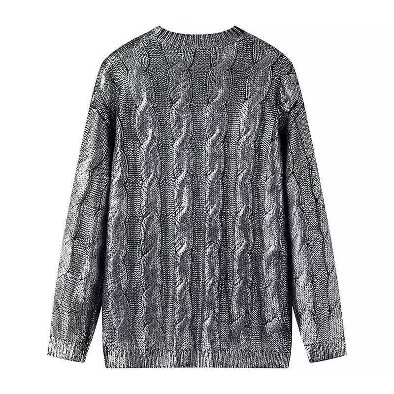 Metallic Cable Knit Pullover Sweater