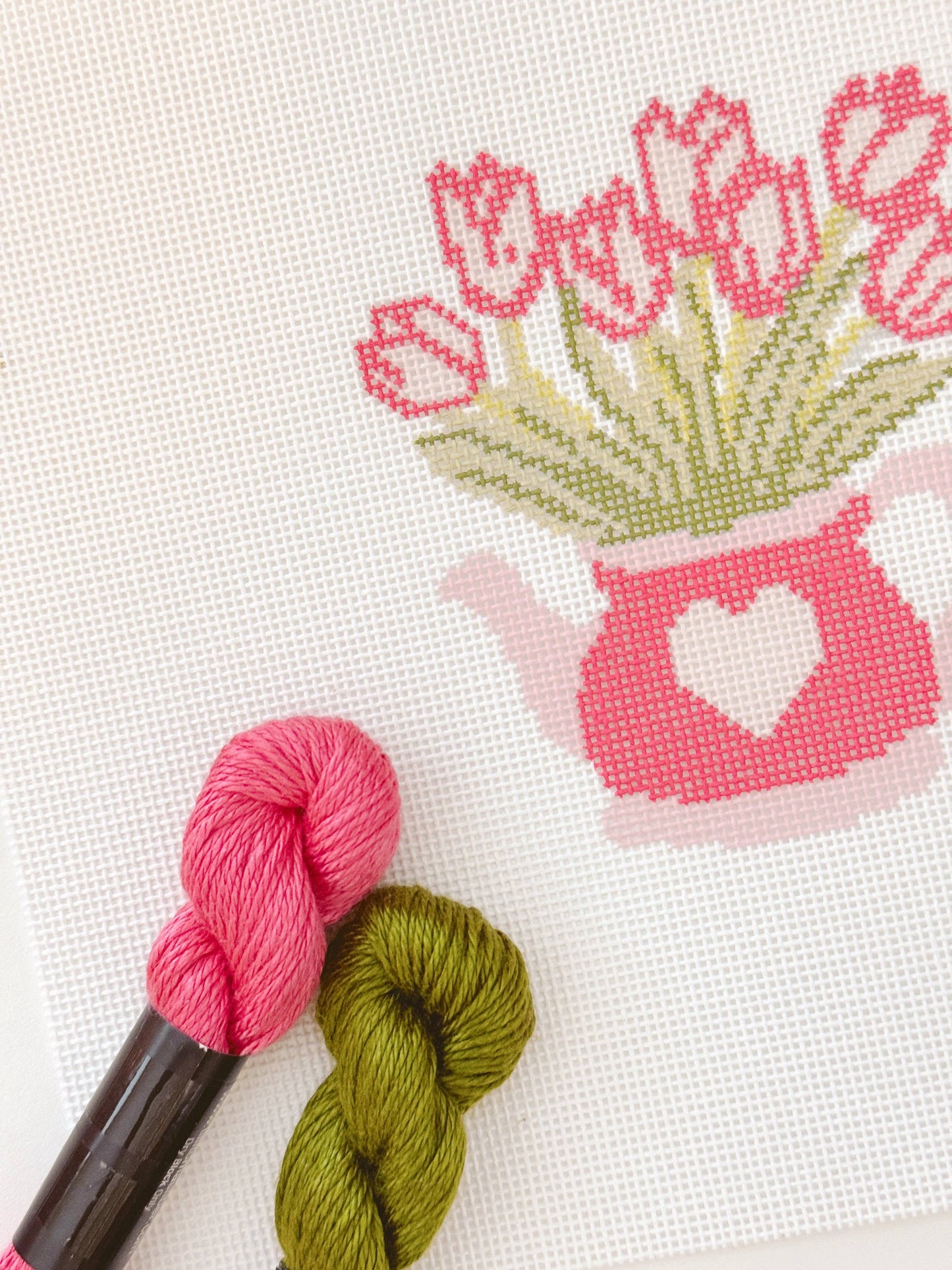 Heart Flower Teapot Needlepoint Canvas, 3”x4"