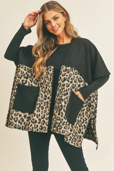 Leopard Pocket Kimono, Wrap, Cape