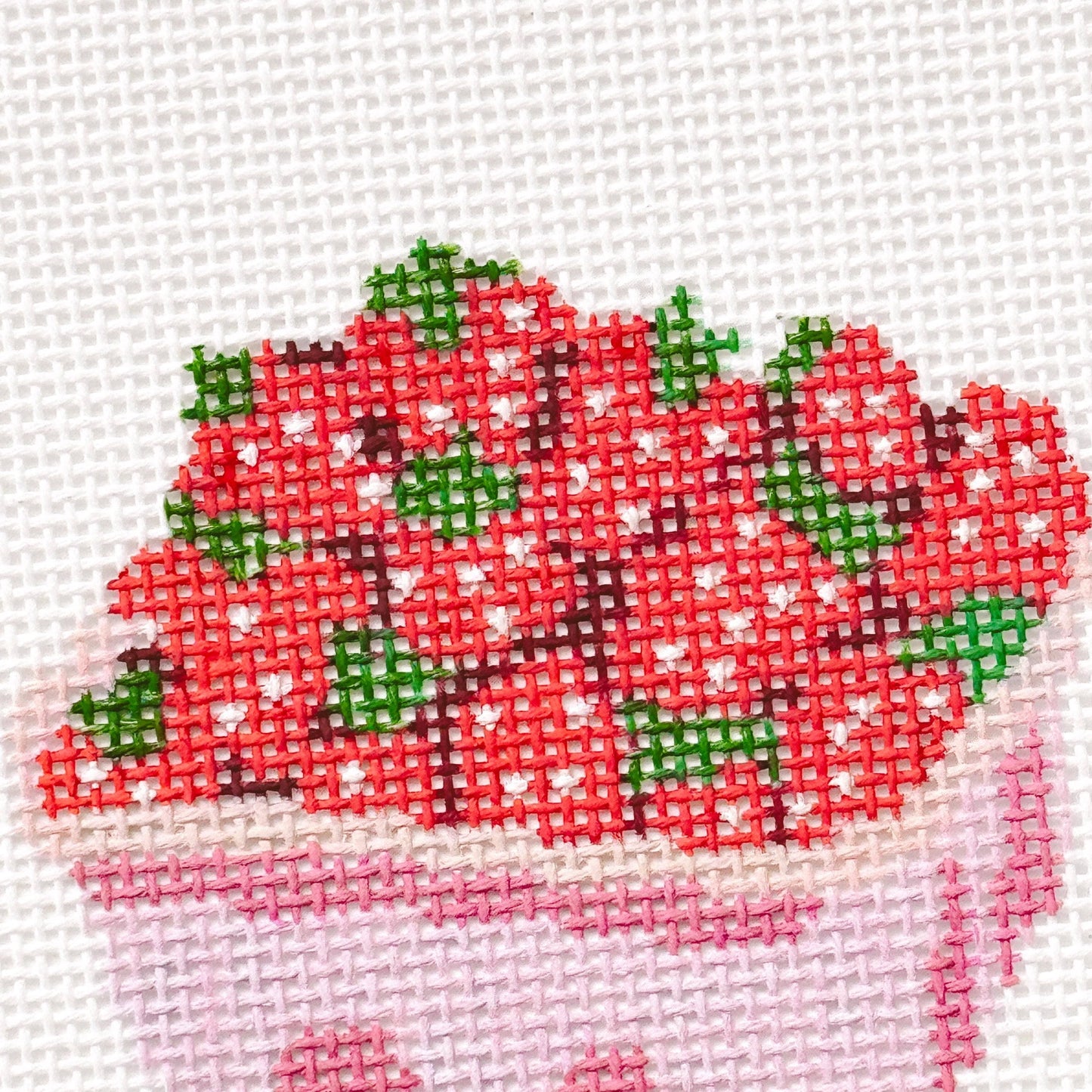 Strawberry Basket Needlepoint Canvas 18 Mesh 4” Design, Summer Strawberries Needlepoint Canvas modern Hand Painted