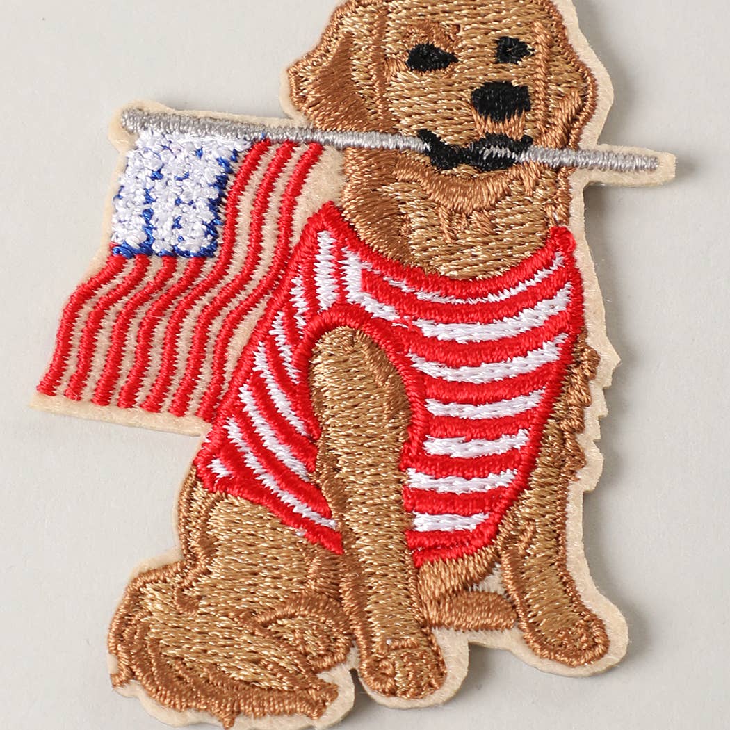 Dog Holding USA Flag Embroidered Patch