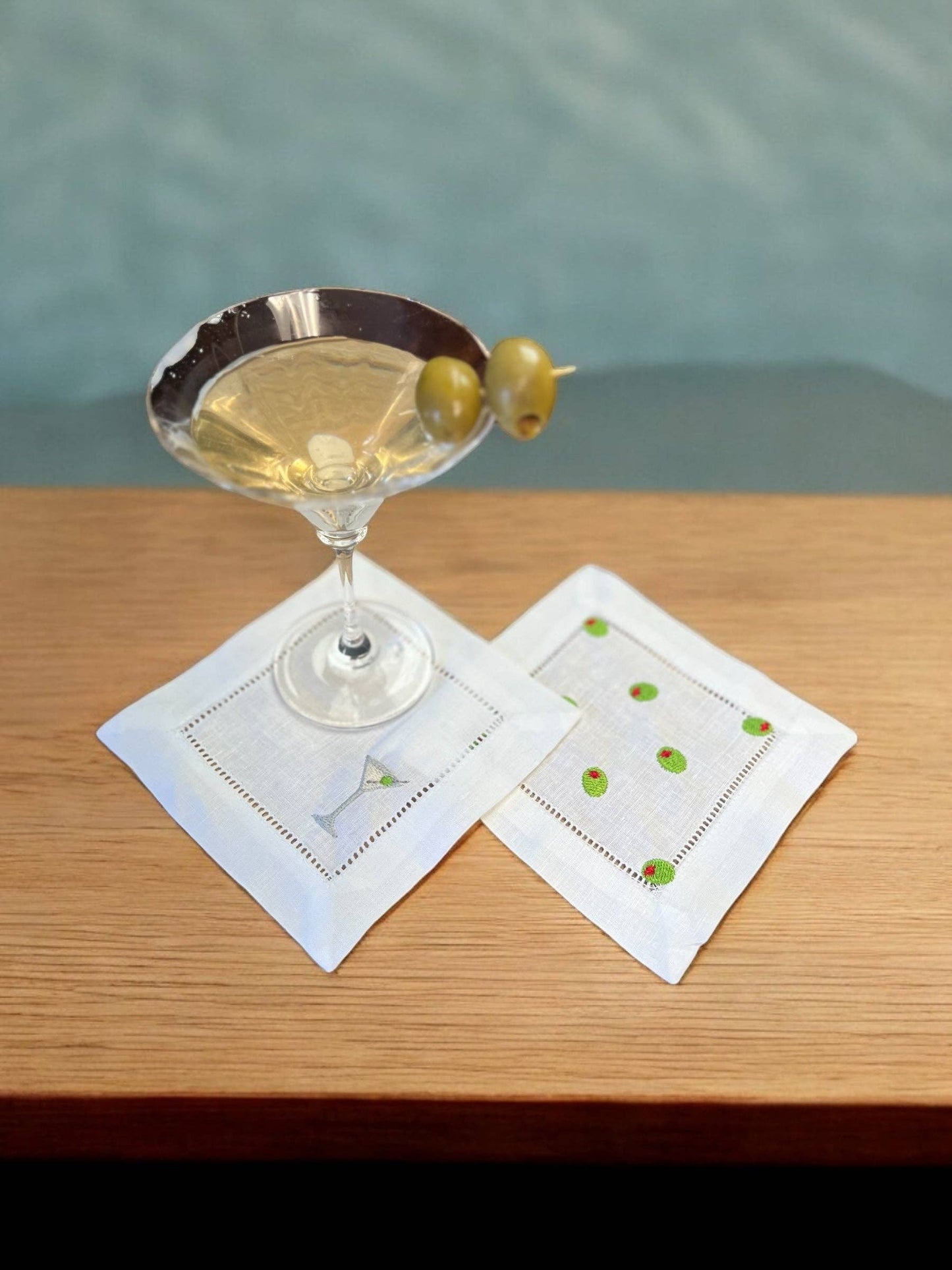 Embroidered Cocktail Napkins Olives
