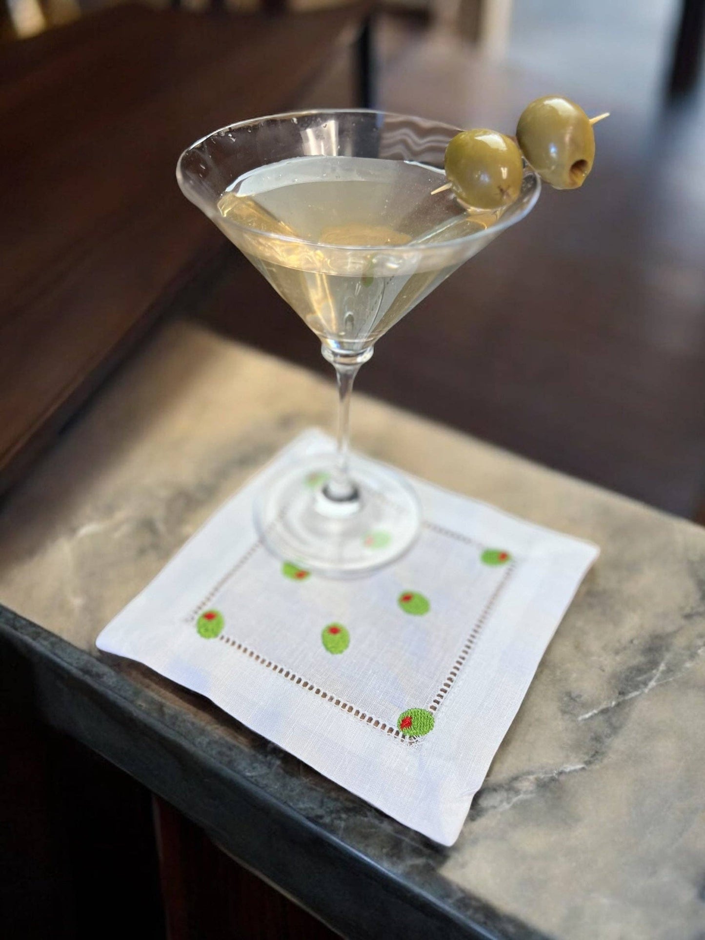Embroidered Cocktail Napkins Olives