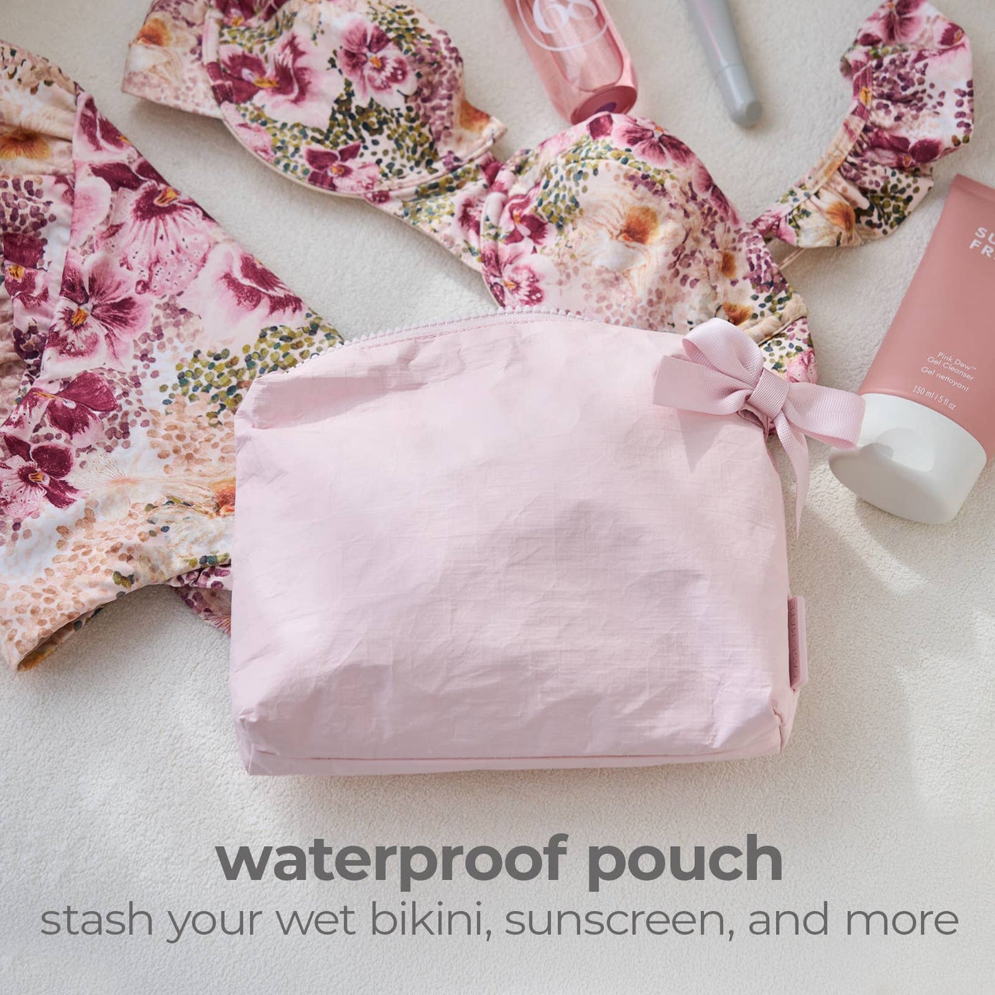 Case-Mate Ballet Pink Bow Crinkle Makeup Bag - Can be Embroidered