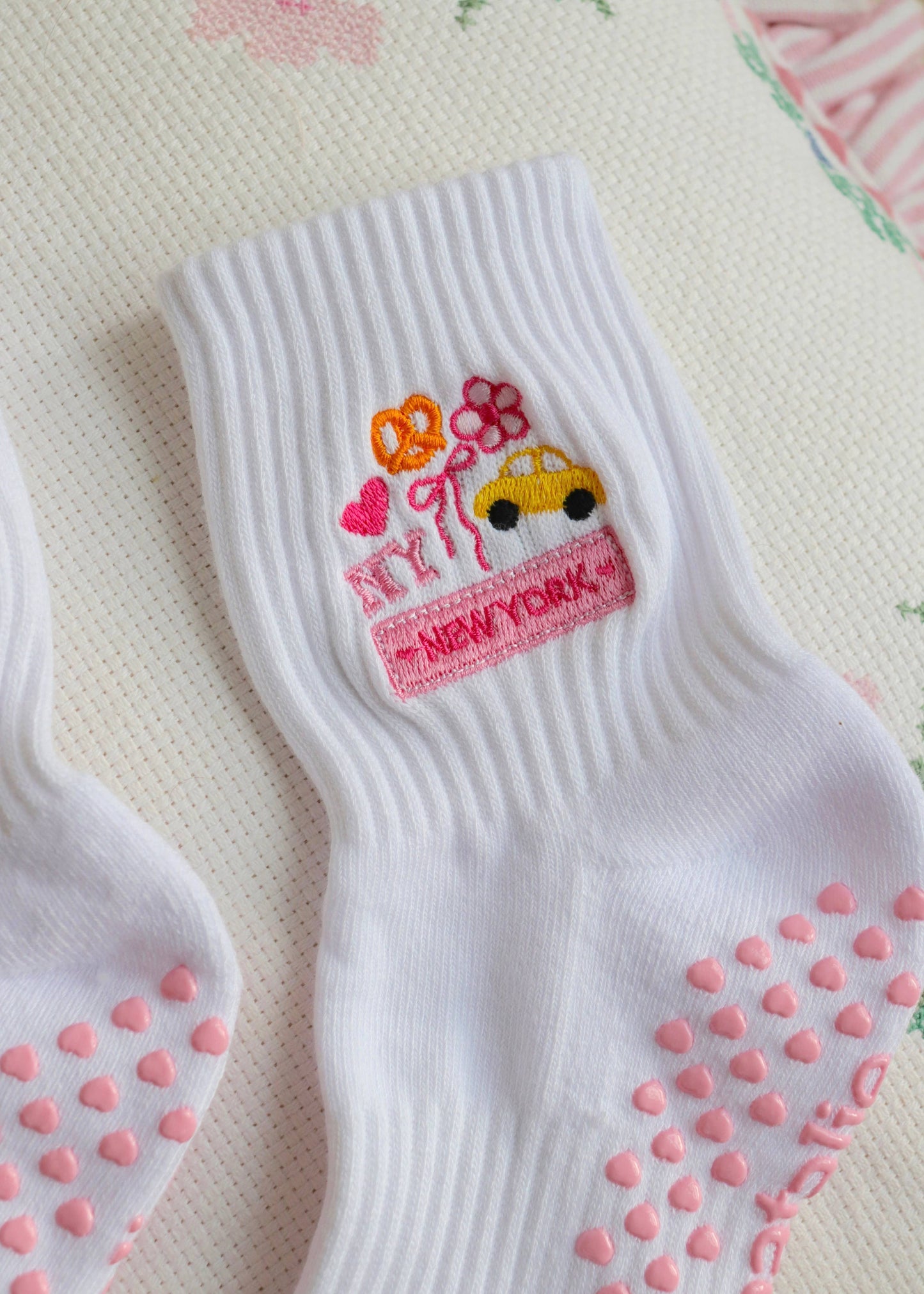 NY Pink Themed Grip Socks