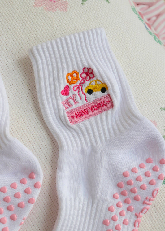 NY Pink Themed Grip Socks