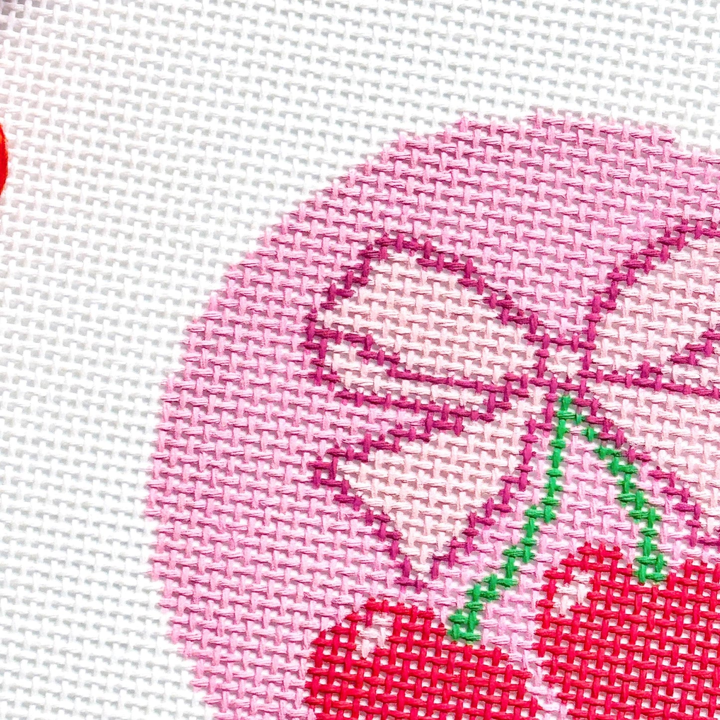 Cherry Bow Needlepoint Canvas, 13 Mesh, Beginner Needlepoint Round, Needlepoint Ornament, Needlepoint Coquette