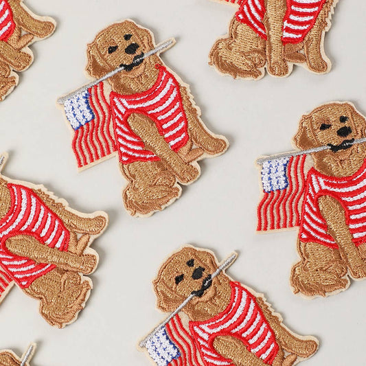 Dog Holding USA Flag Embroidered Patch