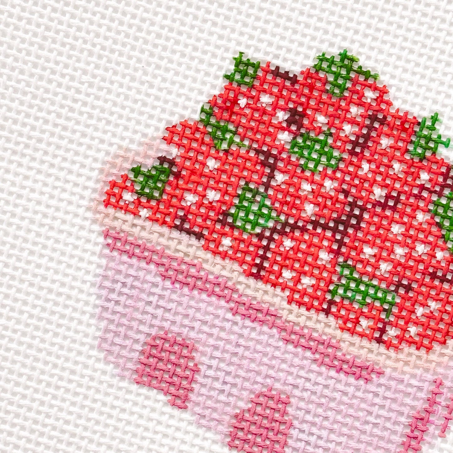 Strawberry Basket Needlepoint Canvas 18 Mesh 4” Design, Summer Strawberries Needlepoint Canvas modern Hand Painted