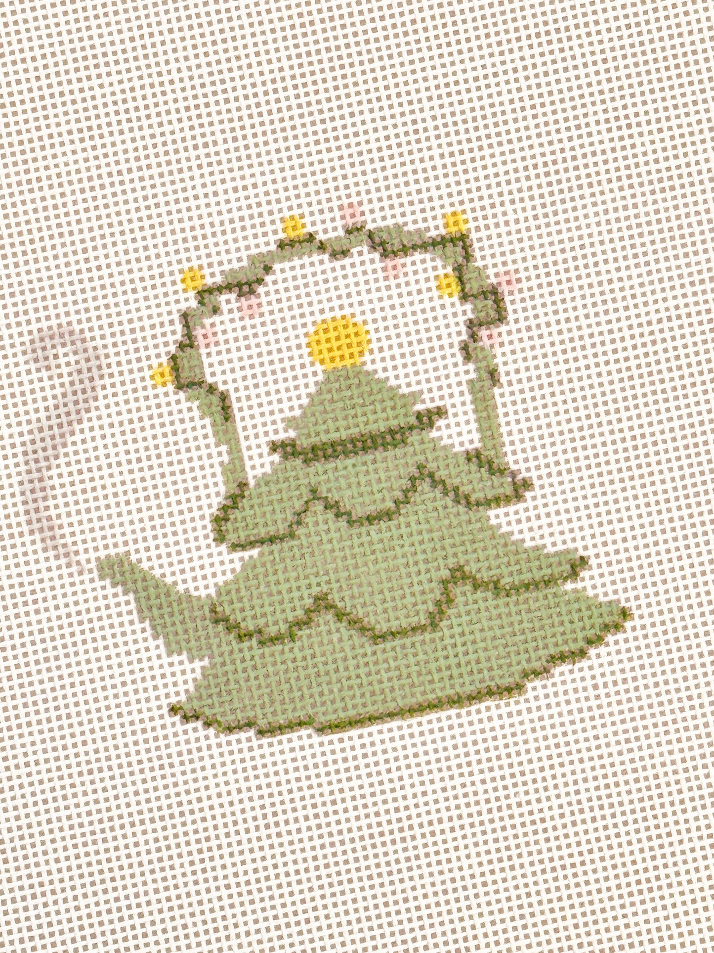 Christmas Tree Tea Kettle 18 Mesh Needlepoint Canvas – 2.5” x 3” Design