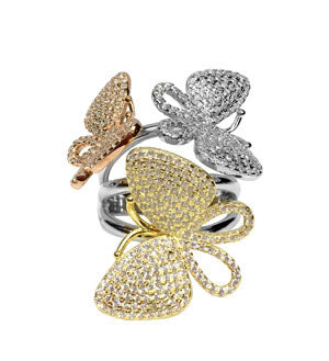 Tri Color CZ Butterfly Ring