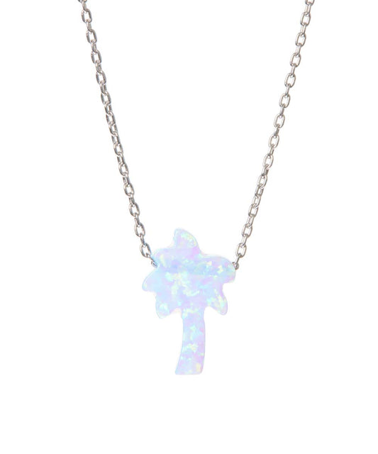 Blue Opal Palm Tree Necklace with Silver Chain