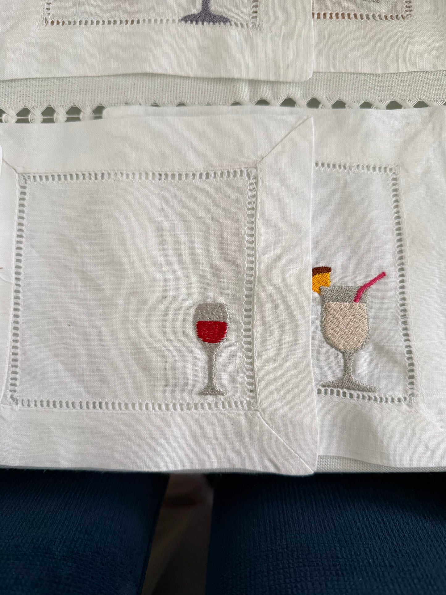 Embroidered Cocktail Napkins/Coasters Set of 2