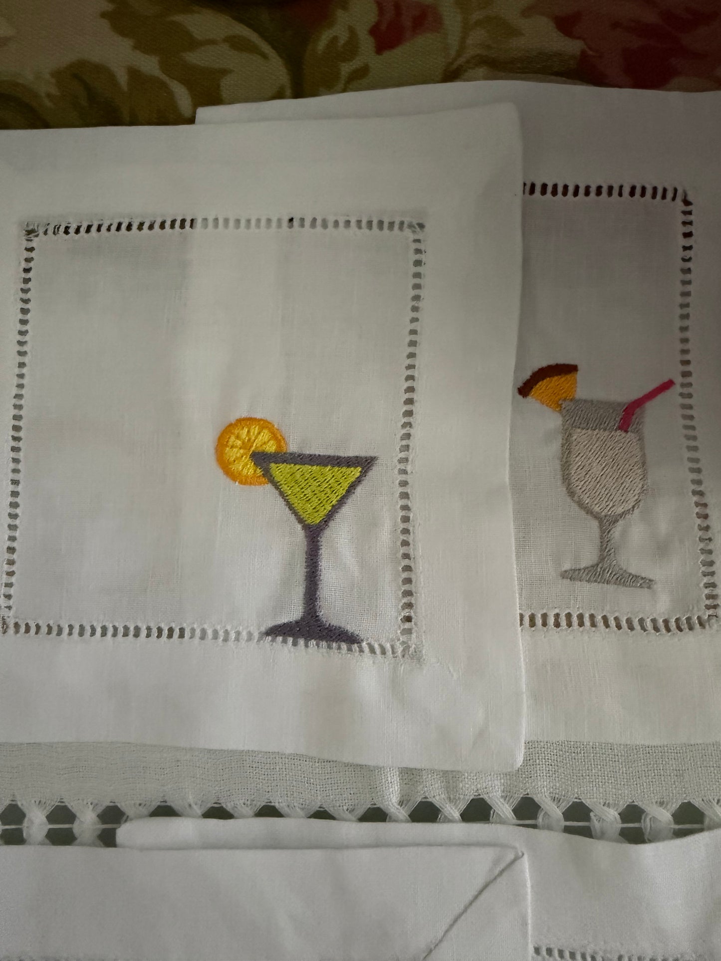 Embroidered Cocktail Napkins/Coasters Set of 2