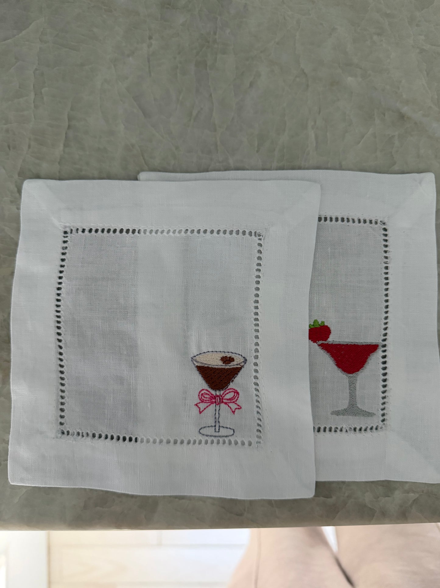 Embroidered Cocktail Napkins/Coasters Set of 2