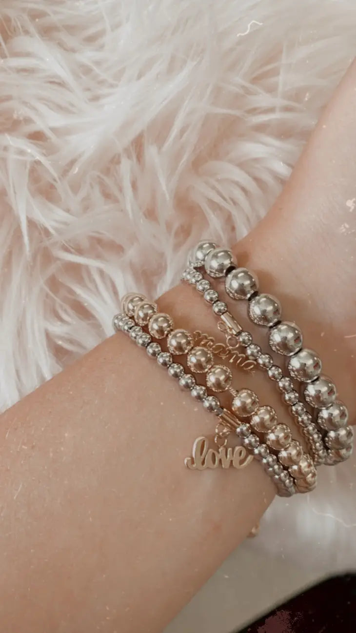 Silver Beaded Love Bracelet